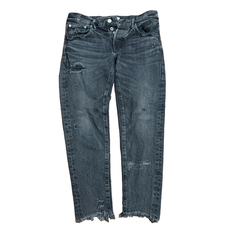Moussy Vintage Kelley Jeans Womens 27 Black Distressed Tapered Made Japan Raw